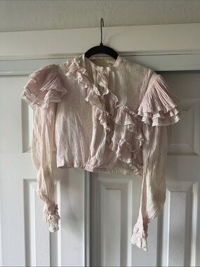 Edwardian vintage Victorian Pink Ruffle Blouse - Long Sleeve Top
